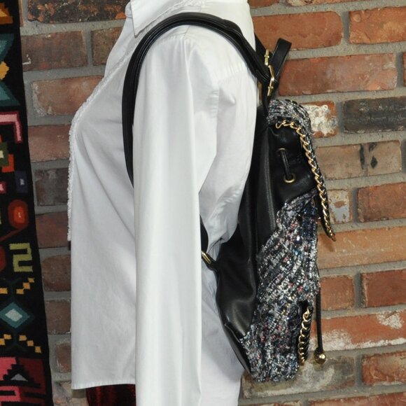 Call It Spring Tweed Woven Gold Chain Bling Backpack - Picture 6 of 11